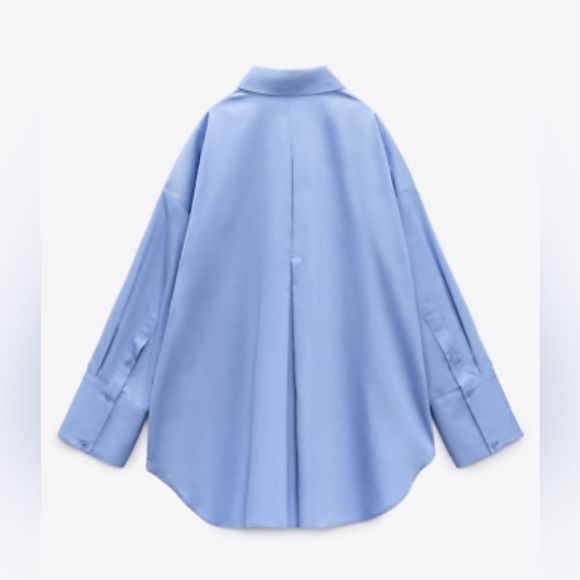 NWT ZARA WOMAN OVERSIZED SATIN EFFECT POPLIN BUTTON DOWN SHIRT - Picture 9 of 10